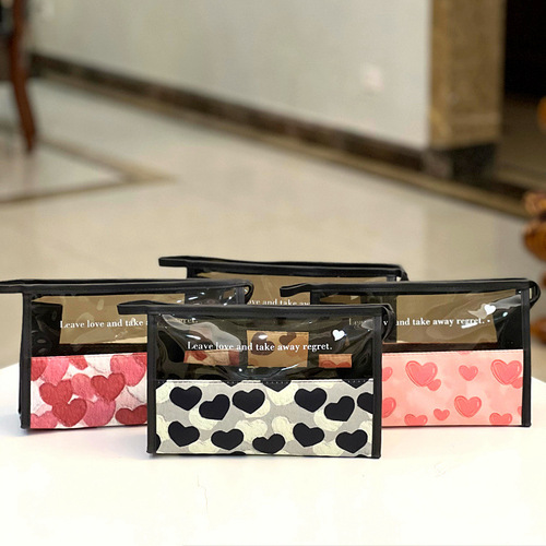 New Korean version of transplanted love translucent portable waterproof cosmetic bag, toiletry bag, portable cosmetic bag, hand bag for women