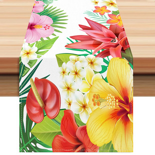 Amazon new spring and summer flower theme table runner linen printing kitchen table decoration table cloth mat tablecloth wholesale