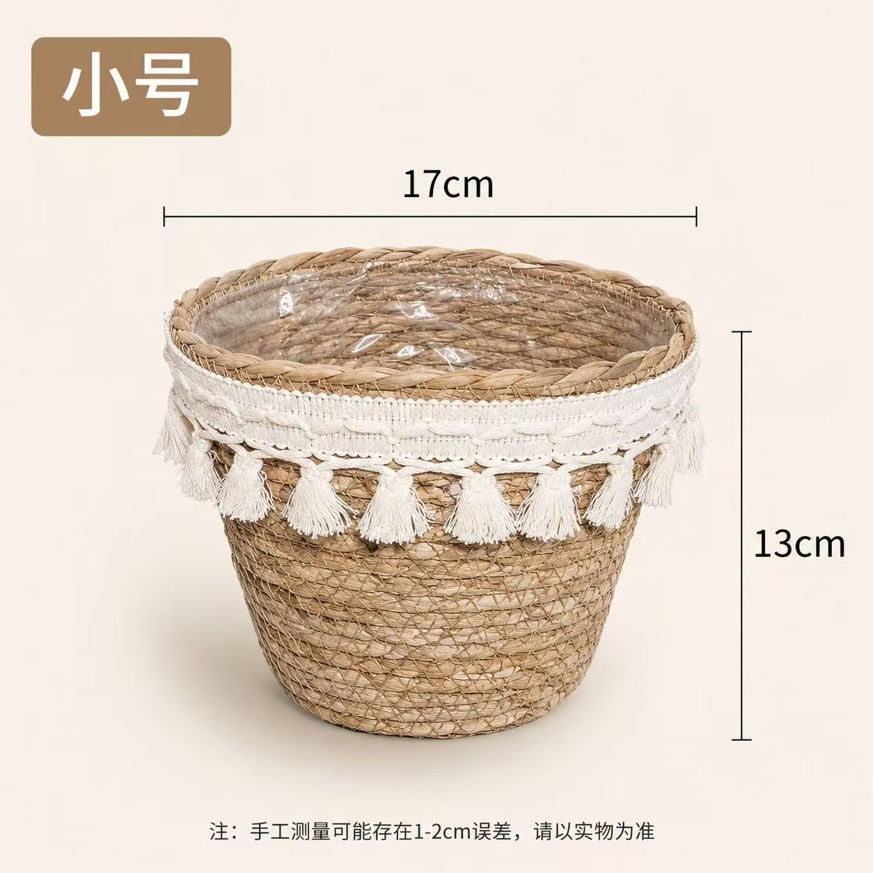 Cesta de flores tejida a mano de fibras naturales y ratán, impermeable, para sala de estar