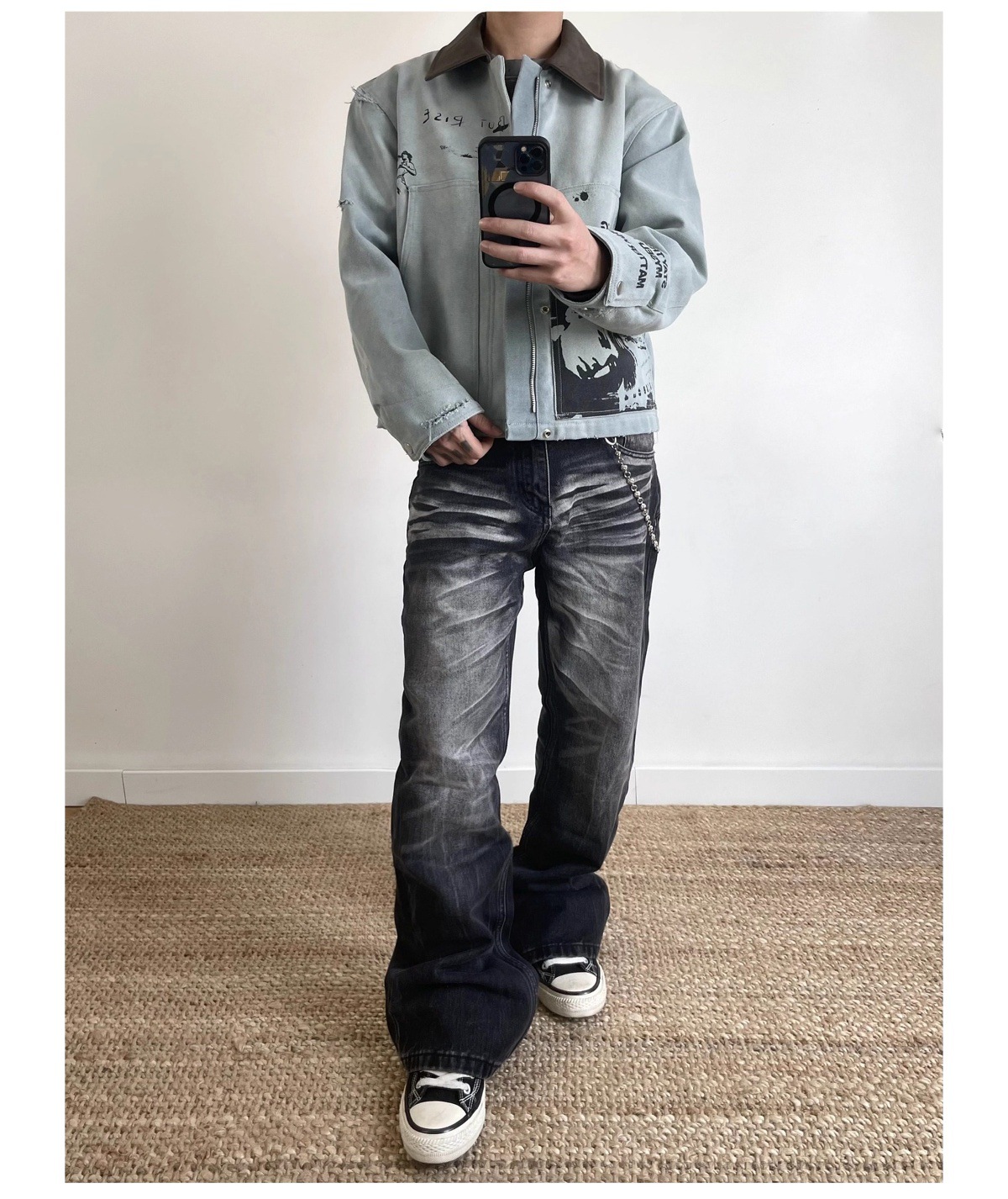 Herrjeans vintage washed svart ledig rak passform_voghion.com