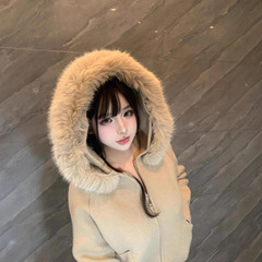 韩系高级感大毛领连帽针织开衫毛衣女秋冬宽松外传慵懒风外套上衣