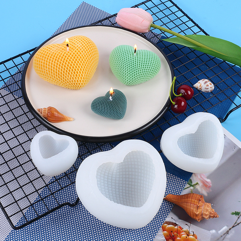 Molde de silicona 3D estéreo con forma de corazón tejido para velas aromáticas de coche con forma de flor de corazón DIY para el Día de San Valentín