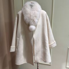 一件代发双面呢外套女双面羊毛大衣狐狸毛毛领可拆卸宽松羊毛毛呢