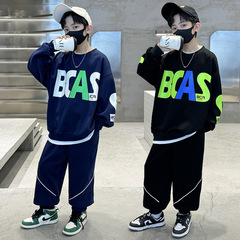 兒童裝男童運動套裝春裝2024新款大童時髦帥氣衛衣休閒兩件套外貿