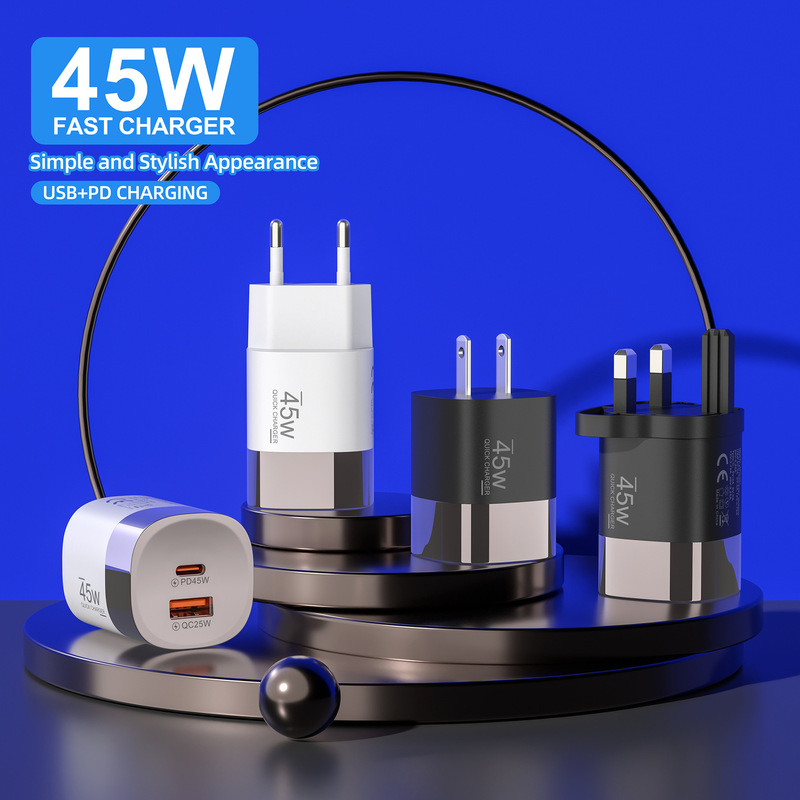 45W Electroplated Ring A+C Multi-Port Pd20W Charging Head 5V2A Power Adapter Qc3.0 Fast Charging Charger