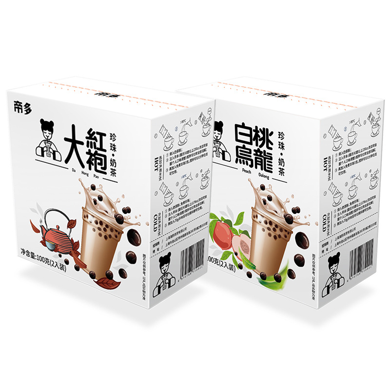 帝多100g盒裝白桃烏龍珍珠奶茶免煮沖泡即飲大紅袍奶茶便利零食