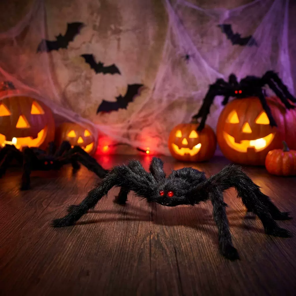 万圣节装饰蜘蛛鬼节恐怖道具酒吧 KTV摆件仿真200CM黑色毛绒蜘蛛