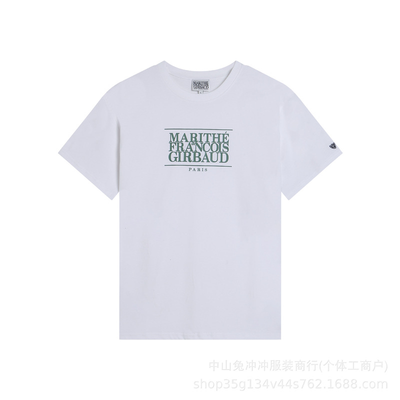 韩国marithe字母刺绣印花休闲正肩短袖男女同款重磅T恤一件代发潮|undefined