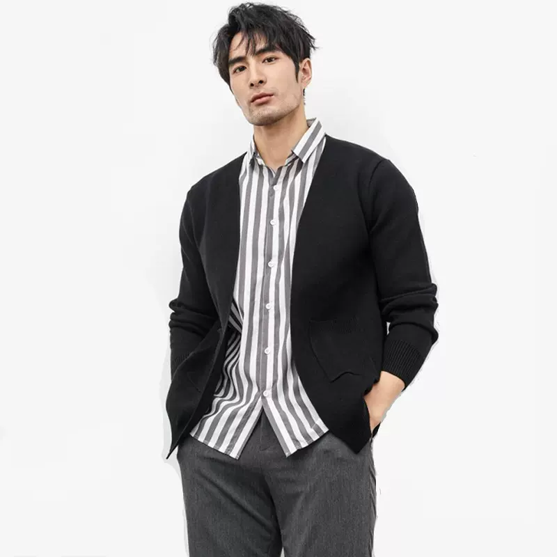 假两件毛衣男2023春秋新款男装韩版潮流男士针织衫开衫衬衫领外套