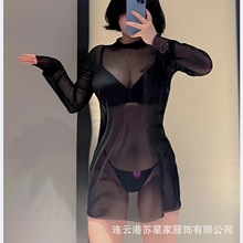 胖mm大码200斤性感火辣透视网纱一字肩睡裙情趣内衣床上诱惑睡衣