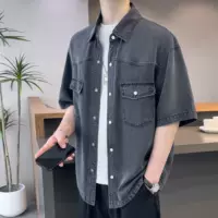 Джинсовая рубашка Tencel, мужская повседневная одежда с короткими рукавами, куртка, летняя футболка из ледяного шелка с половиной рукавов, мужская рубашка