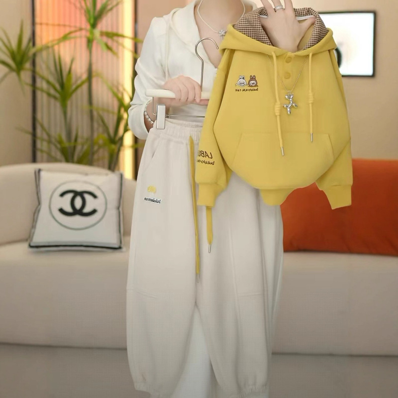 女童卫衣儿童长袖套装秋装2025新款中大童衣服甜美连帽运动二件套|undefined