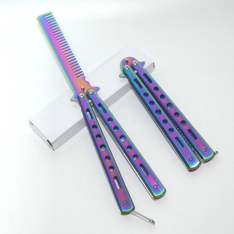 Color peine mariposa peine sin abrir hoja de entrenamiento peine de titanio color peine mariposa peine de acero inoxidable