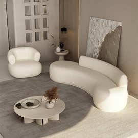 北欧轻奢羊羔绒布艺沙发异形美容院服装店小户型客厅白色设计师
