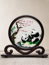 熊猫伴手礼苏绣手工刺绣工艺品摆件特色礼品送老外摆台国外礼物