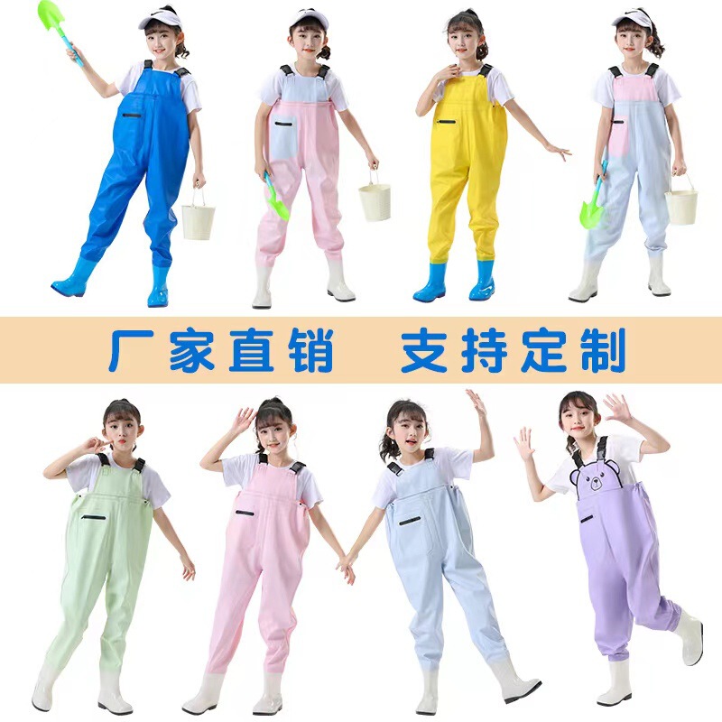 Children play water one-piece water pants kindergarten Y waterproof clothes sea rain pants boys and girls rain boots catch fish beach