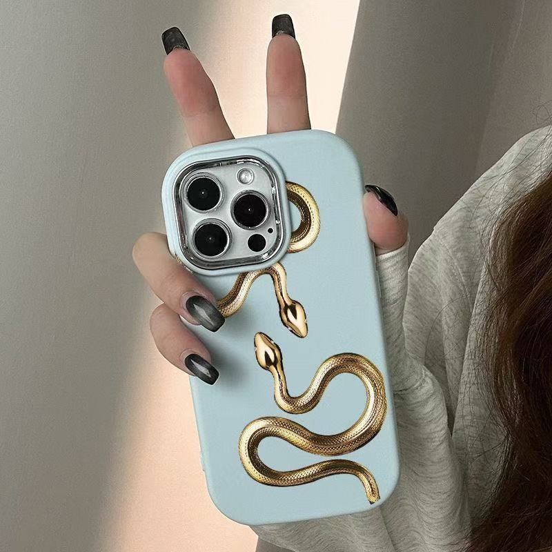 Serpiente dorada personalizada para Apple 16pro funda para teléfono móvil nuevo 15promax galvanoplastia 14/13/12 anti-caída 11x