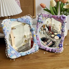 Dressing mirror cream glue diy handmade makeup mirror desktop irregular mirror student dormitory desktop mirror