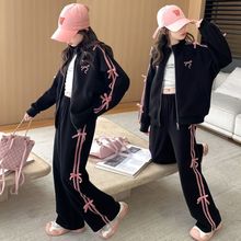 沙河女童春秋季拉链刺绣套装2024新款儿童中大童女孩韩版运动装两