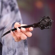 素烟原创锦鲤荷花小鱼绿檀木发簪中式古风高级感步摇盘发木簪子女