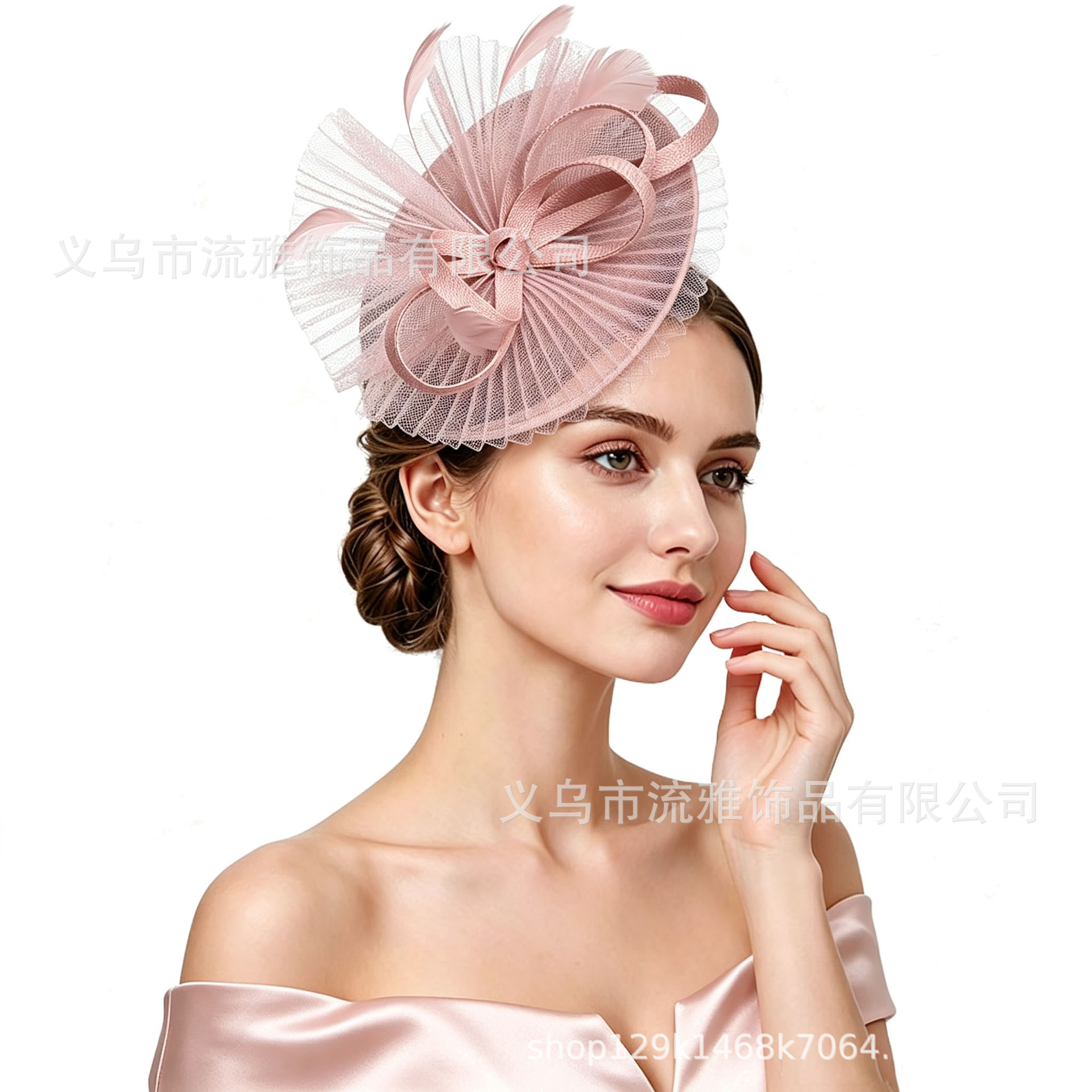 New popular Amazon racing festival hat, bridal hair accessory, vintage mesh feather headpiece, faux linen small hat