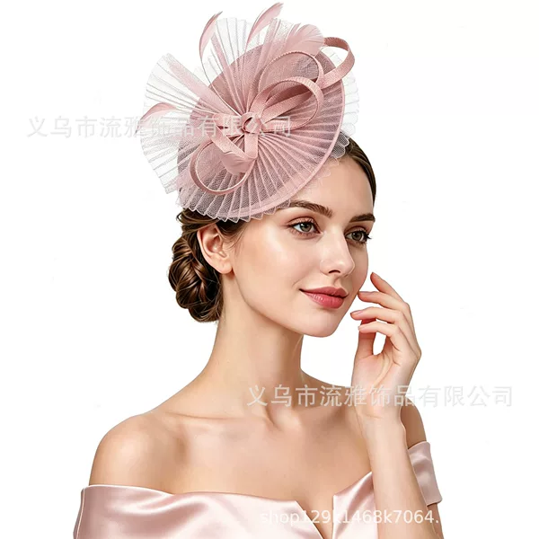 New popular Amazon racing festival hat, bridal hair accessory, vintage mesh feather headpiece, faux linen small hat