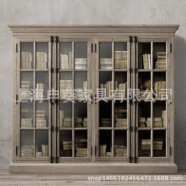 美式乡村实木轻奢书柜展示柜复古经典储物餐柜家用酒店别墅样板房