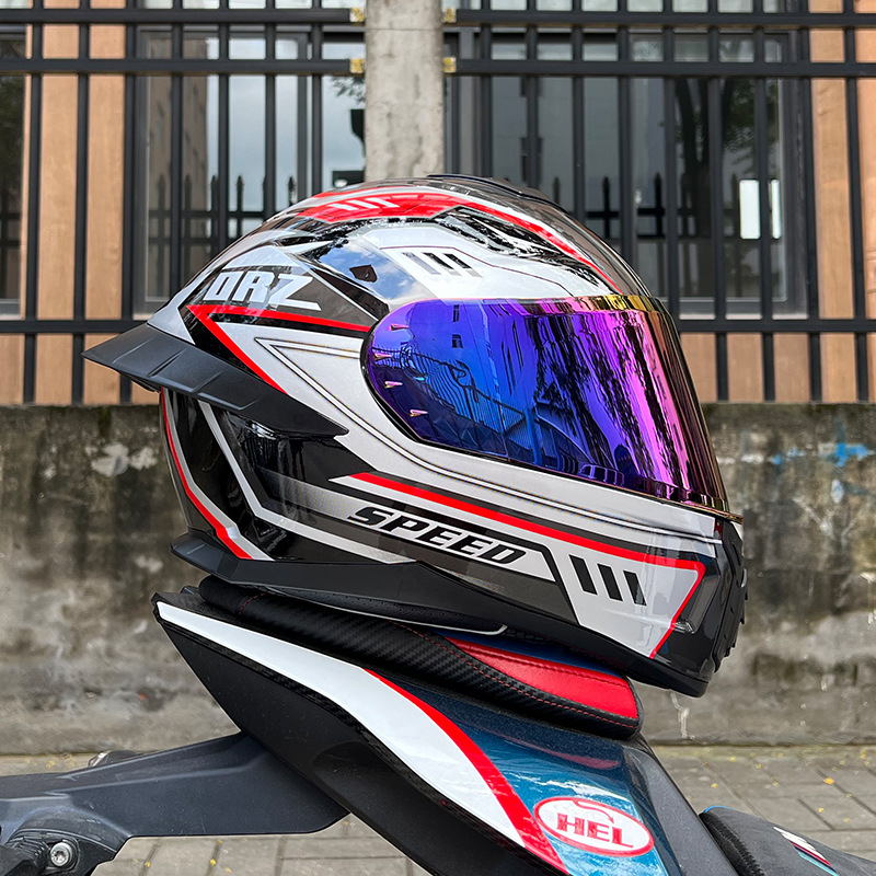 Casco de Motocicleta Certificado ORZ3c para Hombre y Mujer, Casco Integral de Doble Lente, Alerón Trasero Personalizado de Verano, Estilo Semi-Integral con Bluetooth