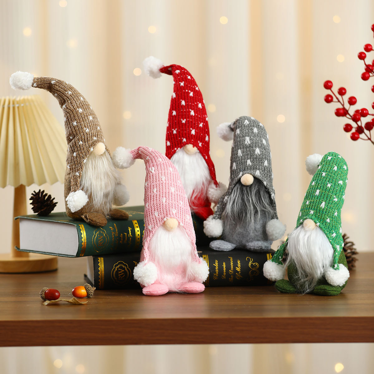 Navidad nuevo punto punto sombrero de punto sentado muñeca decoración para el hogar hotel ventana decoración regalos