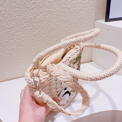 HD7377A04清風竹葉夏日熊貓草編包沙灘度假手提包潮流挎包帶內襯~