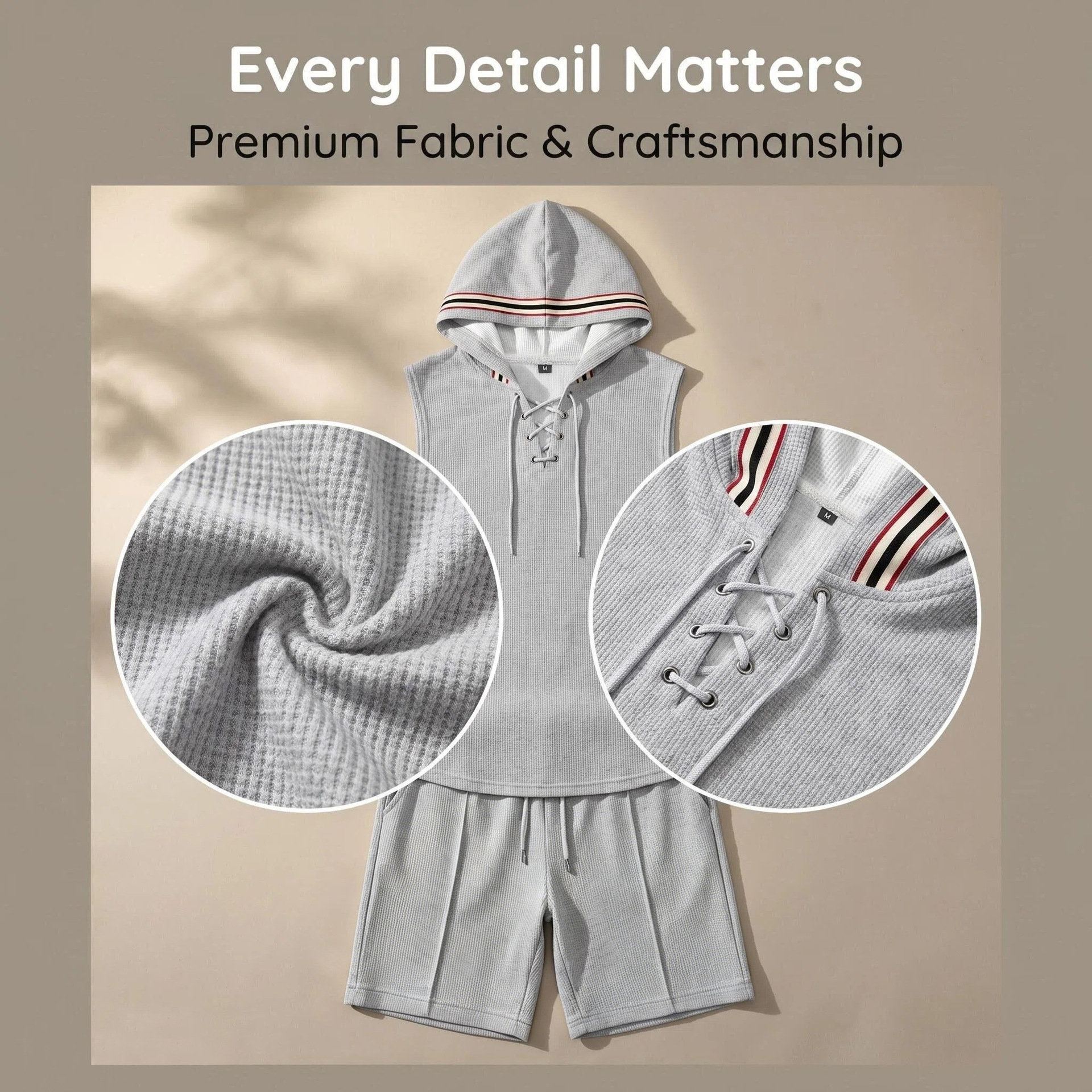 Men's Summer Hooded Vest And Shorts Set, Casual Loose Fit Breathable Athletic Two-Piece Outfit With Color Block Design_viptrois.com