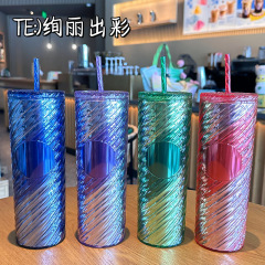 2025 新しいクロスボーダー工場直接供給二層プラスチックストローカップスターバクリエイティブインターネットセレブウォーターカップ回転クリスタルカップ