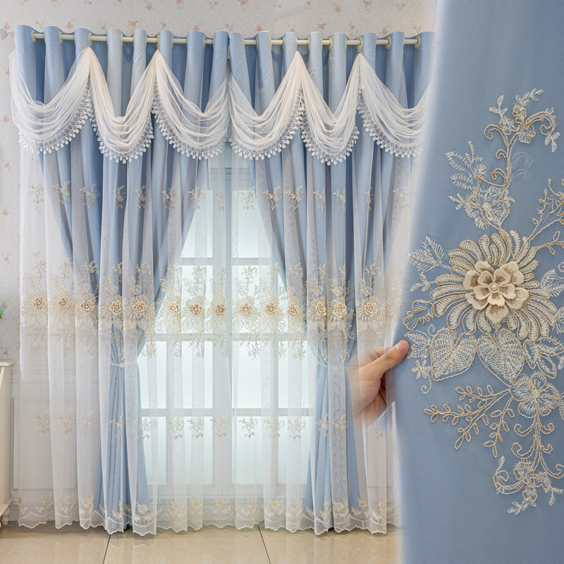 Nuevas cortinas europeas 2025 tela de sombra en relieve en una sala de estar de doble capa dormitorio bordado princesa viento