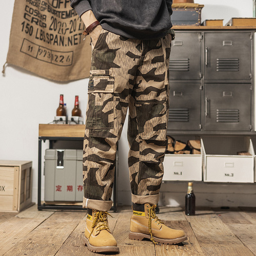 Spring Japanese work pants retro casual men's loose camouflage pants trendy wide-leg long pants