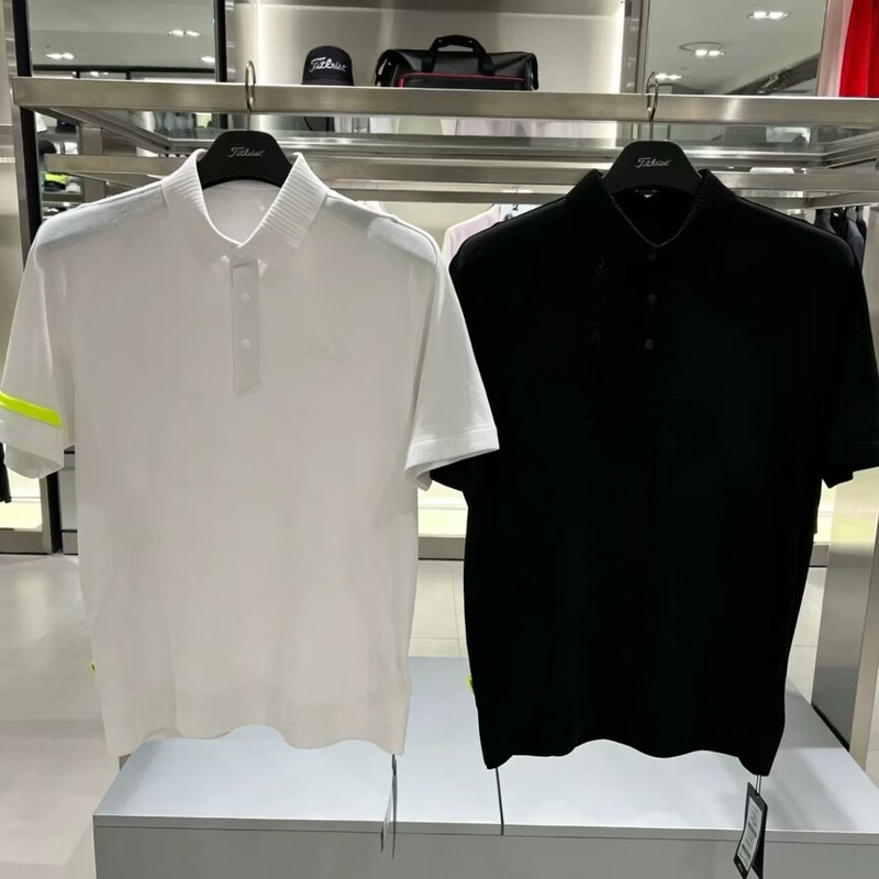 26 New Spring and Summer Men's Golf Knitwear, Color-Blocked Design, Short-Sleeved Collared Knit Shirt, Versatile Fit