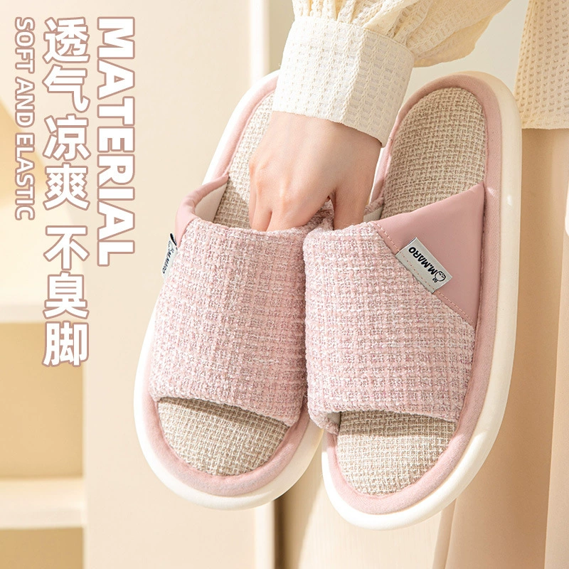 Хулиганские кроличьи льняные тапочки женские весенние и осенние дома в помещении нескользящие и тихие четыре сезона домашние высококачественные хлопковые и льняные тапочки мужчины