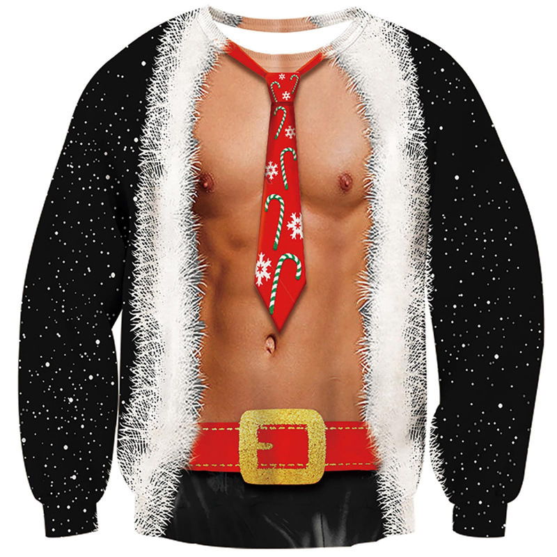 Trendy European and American cross-border autumn/winter new sweatshirts with 3D printed funny designs, perfect for Christmas and street style, featuring a round neck and pullover style Trendy European and American cross-border autumn/winter new sweatshirts with 3D printed funny designs, perfect for Christmas and street style, featuring a round neck and pullover style
