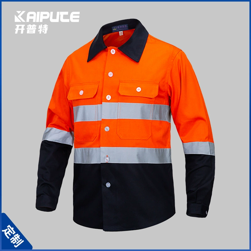 Рабочая рубашка из чистого хлопка со светоотражающими элементами для мужчин, флуоресцентная желто-оранжевая, для строительных работ, полностью хлопковая, на заказ, спецодежда, одежда для механиков