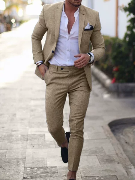 Cross-Border Men's Two-Button Digital Print Suit Set, Business Casual Two-Piece Set, Graduation Ceremony Wedding Attire