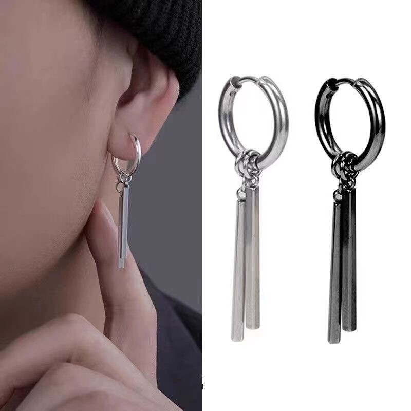 Titanium Steel Trendy Men's High-end Sense Single Ins Trendy Simple Personalized Duffian Handsome Earrings Men's Earrings Solon Earrings