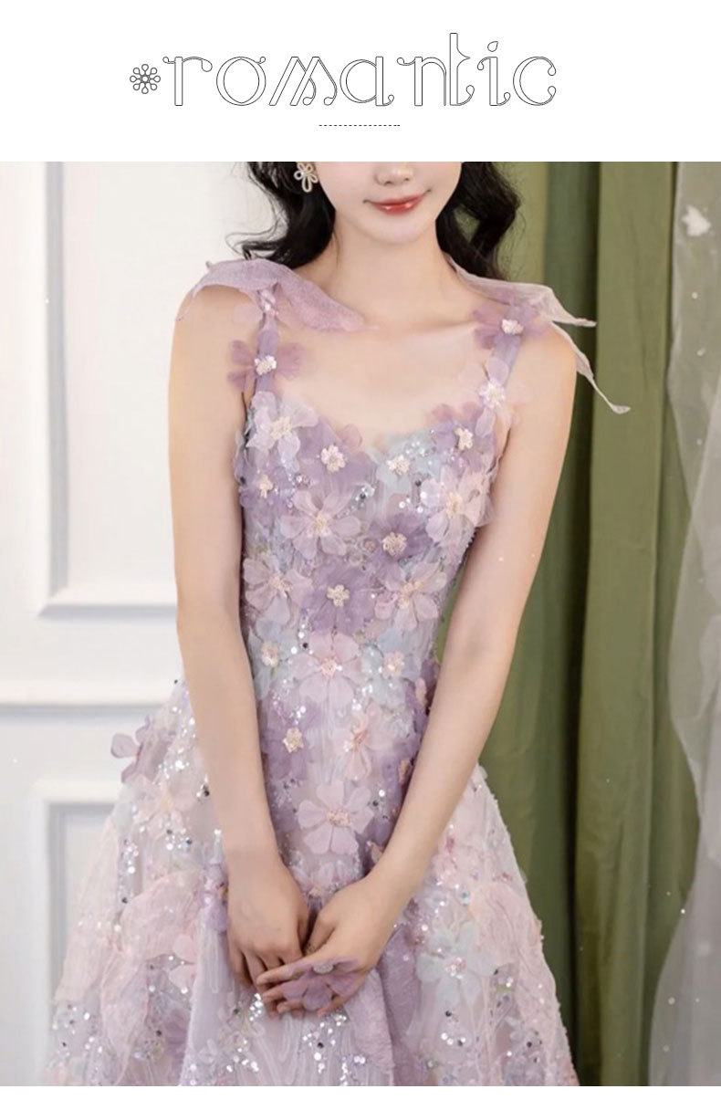 Women's Purple Lace Floral Banquet Dress High-End Slip Dress Light Luxury Niche Style New Fashion For Wedding Party Wear_ecoleips.com