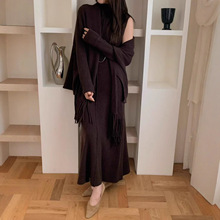 秋冬新款时尚气质法式高端针织套装宽松显瘦毛衣背心长裙两件套潮