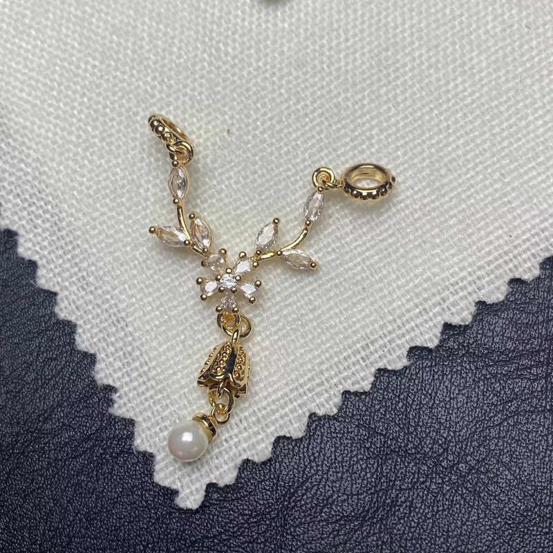 花流苏双吊吊坠保色锆石微钻穿水晶文玩手串手链DIY饰品配件串珠|undefined