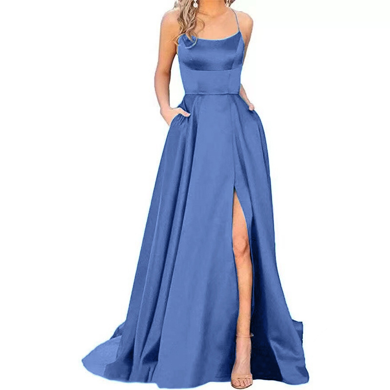 2025 color sólido vestido de dama de honor europeo y americano falda larga delgada sin tirantes novia vestido de noche de grupo de dama de honor de moda de Amazon