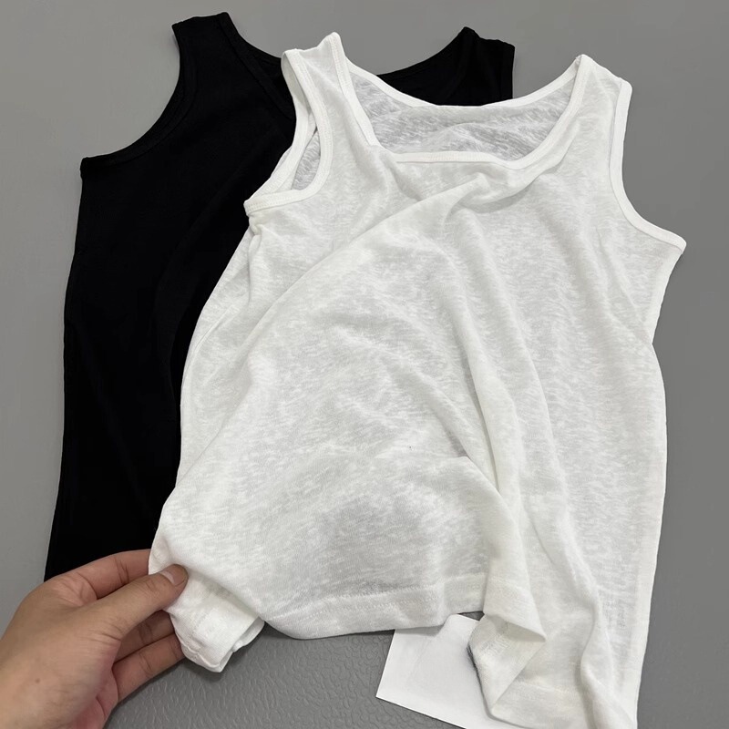 Thin Semi-Transparent U-Neck Snowflake Cotton and Linen Vest for Women, Summer 2026, Wide Shoulder Straps, Slimming Effect, Sleeveless Top