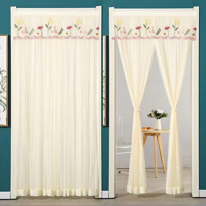 Punch-free Anti-mosquito Door Curtain Fabric Gauze Curtain Bedroom Lace Half Curtain Partition Curtain Privacy Four Seasons Home Hanging Curtain New Style