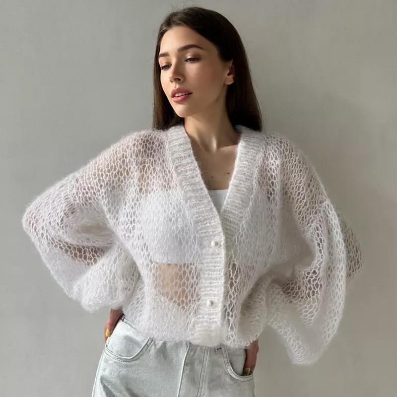 2026 Cross-Border European and American Foreign Trade Hollow-Out Knit Cardigan Fashion Loose Soft Short Sweater Women's Clothing 2026 Cross-Border European and American Foreign Trade Hollow-Out Knit Cardigan Fashion Loose Soft Short Sweater Women's Clothing