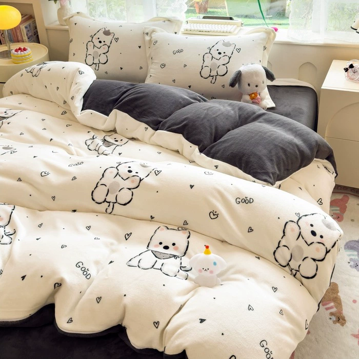 Demi-season velvet warm jeans, children's set, fleece fitted sheet, keep warm fleece duvet cover, 4 piece set, 3 piece set