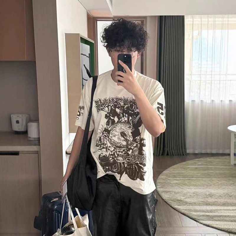 Travis Scott Fw25 Asian Limited Series Chest Printed Pattern Round Neck Short-Sleeved T-Shirt Men's and Women's Trendy Brand