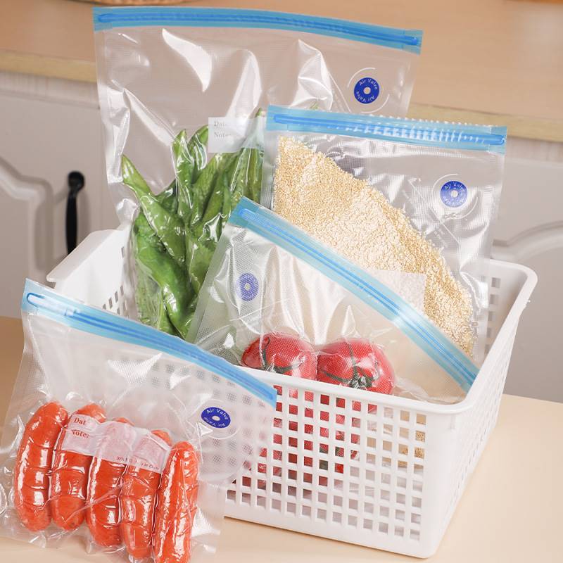 Bolsa de envasado de alimentos de vacío de grado alimenticio bolsa de compresión del hogar con válvula de aire refrigerador cremallera vacío bolsa de mantenimiento fresco